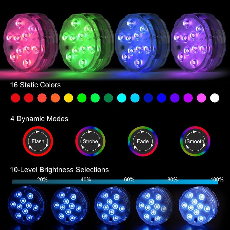 KIKOMO LED Pumpkin Lights with Remote, 16 Colors 4 Modes Halloween Submersible Lights for Jack-O-Lanterns, Pool, Pond and Outdoor Decorations (4 Pack) - Image 4
